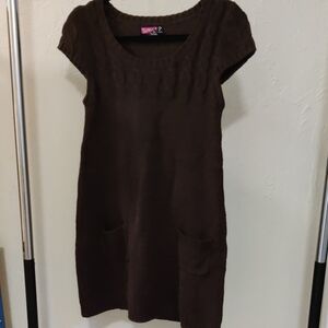 Say What? Chocolate Brown Knit Short Sleeve  Sweater Dress Size L